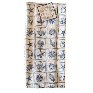 NEW Set 2 Kitchen Towels OCEAN SHELLS 100% Cotton Blue White Under the Sea Beach